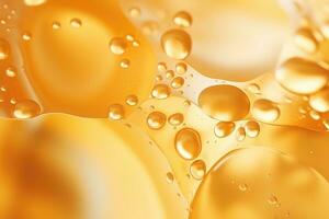 ai generado petróleo burbujas fondo, oro líquido con dorado gotas. foto