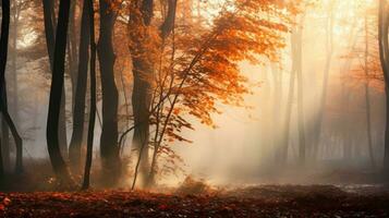ai generado magia otoño bosque con caminando camino, hermosa otoño paisaje. foto