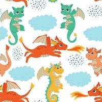 Cartoon flying dragons seamless pattern vector