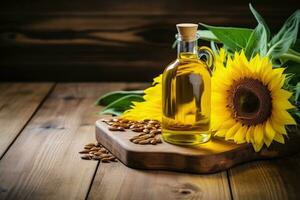 AI generated Sunflower oil and sunflower flowers photo