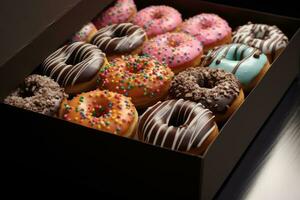 AI generated Paper box with donuts photo