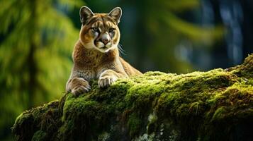 ai generado Puma en el verde bosque foto