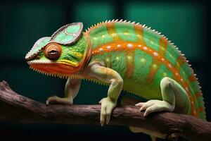 AI generated Colorful chameleon on a branch photo