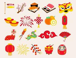 Lunar New Year illustration set vector