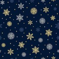 Seamless Christmas pattern with snowflakes on a dark blue background. Winter decoration. Happy new year vector illustration.