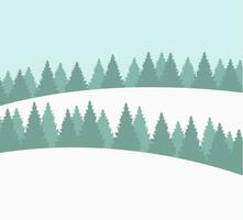 Fir snow forest. Winter landscape. Christmas trees. Holiday card. Happy New Year vector illustration.