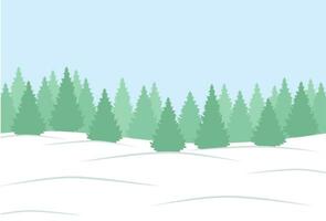 Fir snow forest. Winter landscape. Christmas trees. Holiday card. Happy New Year vector illustration.