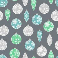 Seamless pattern with Christmas tree toys. Balls and cones painted with snowflakes. Festive background. Happy New Year vector illustration.