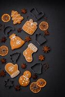 Delicious gingerbread cookies with honey, ginger and cinnamon photo