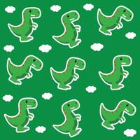 Cute smiling dinosaurs in pattern with green background green dinosaurs vector
