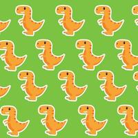 Cute yellow dinosaurs drawn pattern on green background vector