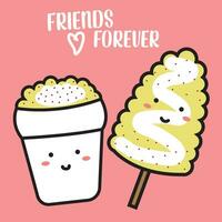 Illustration of corn and glass of esquite of best friends kawaii Mexican food. vector