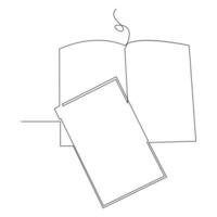 Book one line continuous outline vector art drawing and simple minimalist design