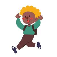 A cute boy walking to school isolated on white background flat vector illustration. Welcome back to school concept.