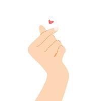 Beautiful hands making a heart shape to express feeling of love cartoon flat vector illustration isolated on white background. Sending romantic feeling with mini heart. Happy Valentine's Day.