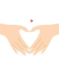 Beautiful hands making a heart shape to express feeling of love cartoon flat vector illustration isolated on white background. Sending romantic feeling with mini heart. Happy Valentine's Day.