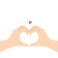 Beautiful hands making a heart shape to express feeling of love cartoon flat vector illustration isolated on white background. Sending romantic feeling with mini heart. Happy Valentine's Day.