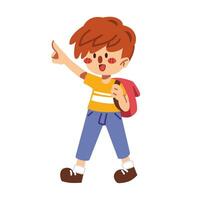 A cute boy walking to school isolated on white background flat vector illustration. Welcome back to school concept.