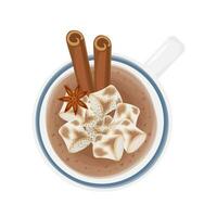 Logo Illustration Flat lay Hot chocolate cocoa drink with melted marshmallow vector