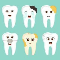 Funny teeth character with different types of emotions. Cartoon style vector illustration.