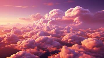 AI Generated A realistic bird's eye view of the sky with clouds. Beautiful sun rays. Generative AI photo