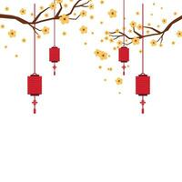 Vector lanterns hanging from a tree chinese new year background