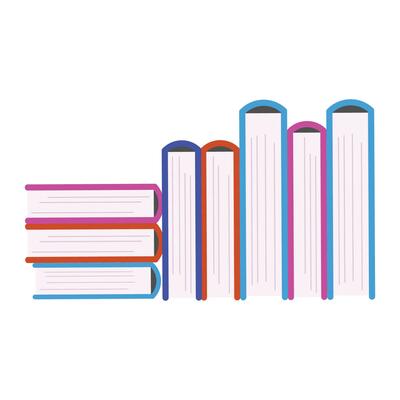 Vector book spines bookshelf with various books vector isolated illustration on white background