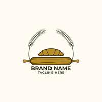 bakery logo design with rolling pin wheat and bread vector