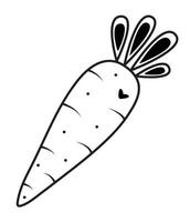 Cute carrot with a heart, love to root vegetables, black line vector illustration