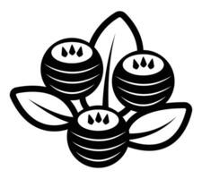 Three magical berries with leaves, black and white vector illustration