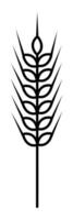 Black line spikelet of cereal, simple monochrome vector icon of single grain steam