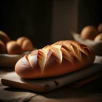 AI generated bread in a basket on a table photo