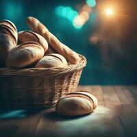 AI generated bread in a basket on a table photo