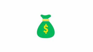 money sack flat icon 2d animation with transparent background or with alpha. 2d animation 4k video footage motion graphic