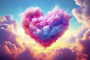 AI generated Beautiful colorful valentine's day heart in the clouds as abstract background. AI Generated photo
