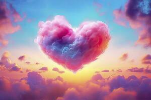 AI generated Beautiful colorful valentine's day heart in the clouds as abstract background. AI Generated photo