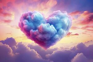 AI generated Beautiful colorful valentine's day heart in the clouds as abstract background. AI Generated photo