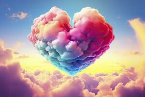 AI generated Beautiful colorful valentine's day heart in the clouds as abstract background. AI Generated photo