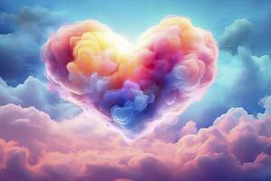 AI generated Beautiful colorful valentine's day heart in the clouds as abstract background. AI Generated photo