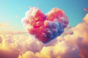 AI generated Beautiful colorful valentine's day heart in the clouds as abstract background. AI Generated photo