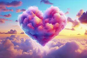 AI generated Beautiful colorful valentine's day heart in the clouds as abstract background. AI Generated photo