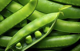 AI generated Close up of peas in pea pod. AI Generated photo