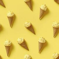 AI generated Ice Cream pattern on yellow background, top view. AI Generated photo