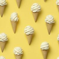 AI generated Ice Cream pattern on yellow background, top view. AI Generated photo