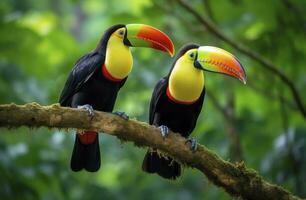 AI generated Toucan sitting on the branch in the forest. AI Generated photo