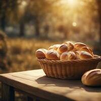 AI generated bread in a basket on a table photo