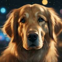 AI generated a golden retriever is smiling in front of lights photo