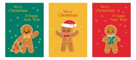 Christmas card set. With illustrations of a gingerbread man. Merry Christmas. Vector graphic.