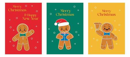 Christmas card set. With illustrations of a gingerbread man. Merry Christmas. Vector graphic.