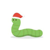 Worm on white background. worm vector. Santa hat. vector